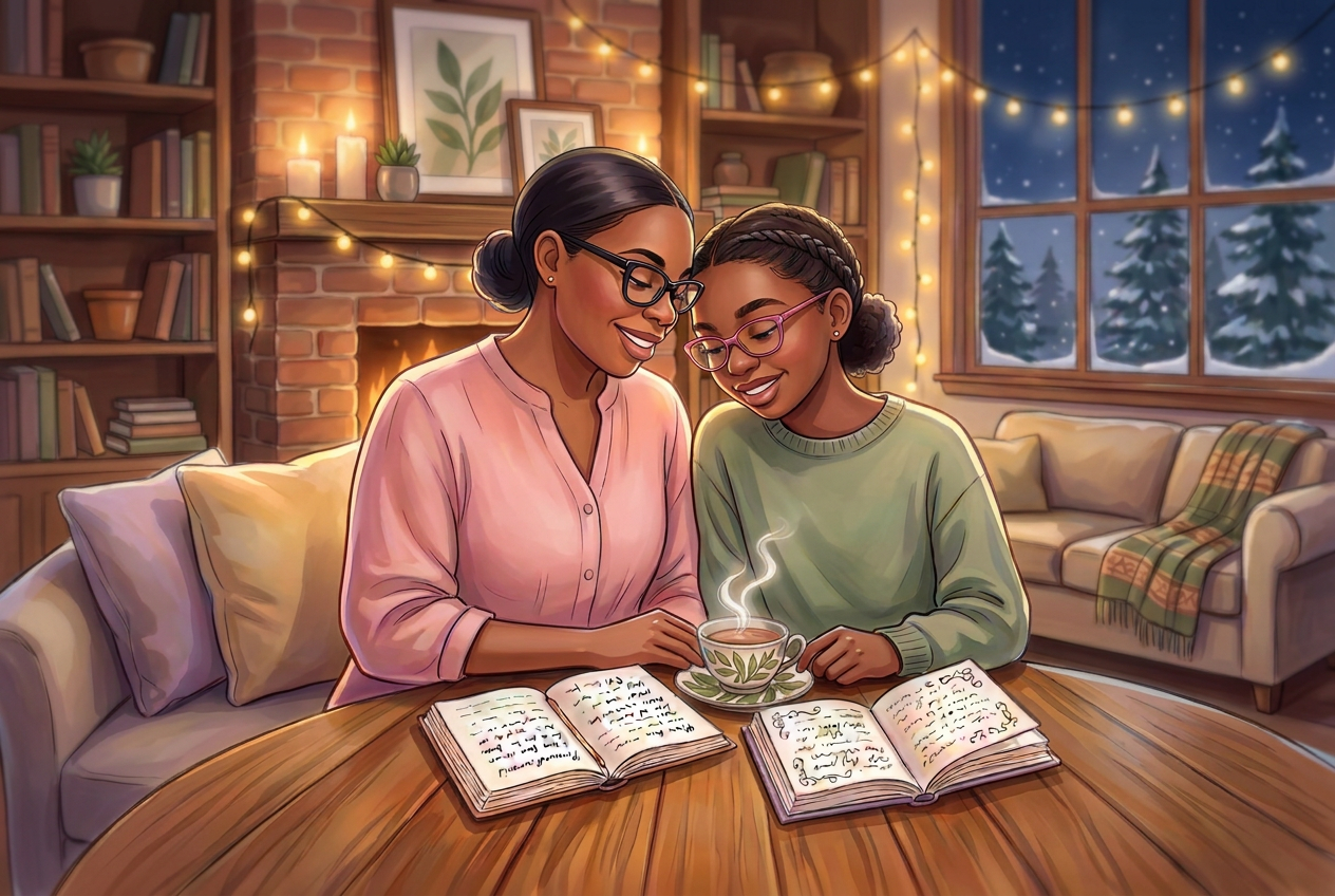 Mother and daughter reading together